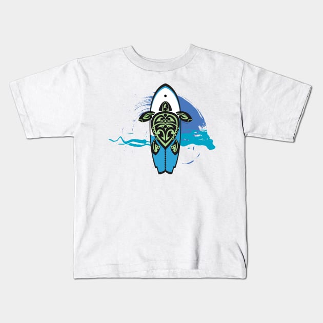 Tribal Turtle Tattoo Surf's Up Kids T-Shirt by srwdesign